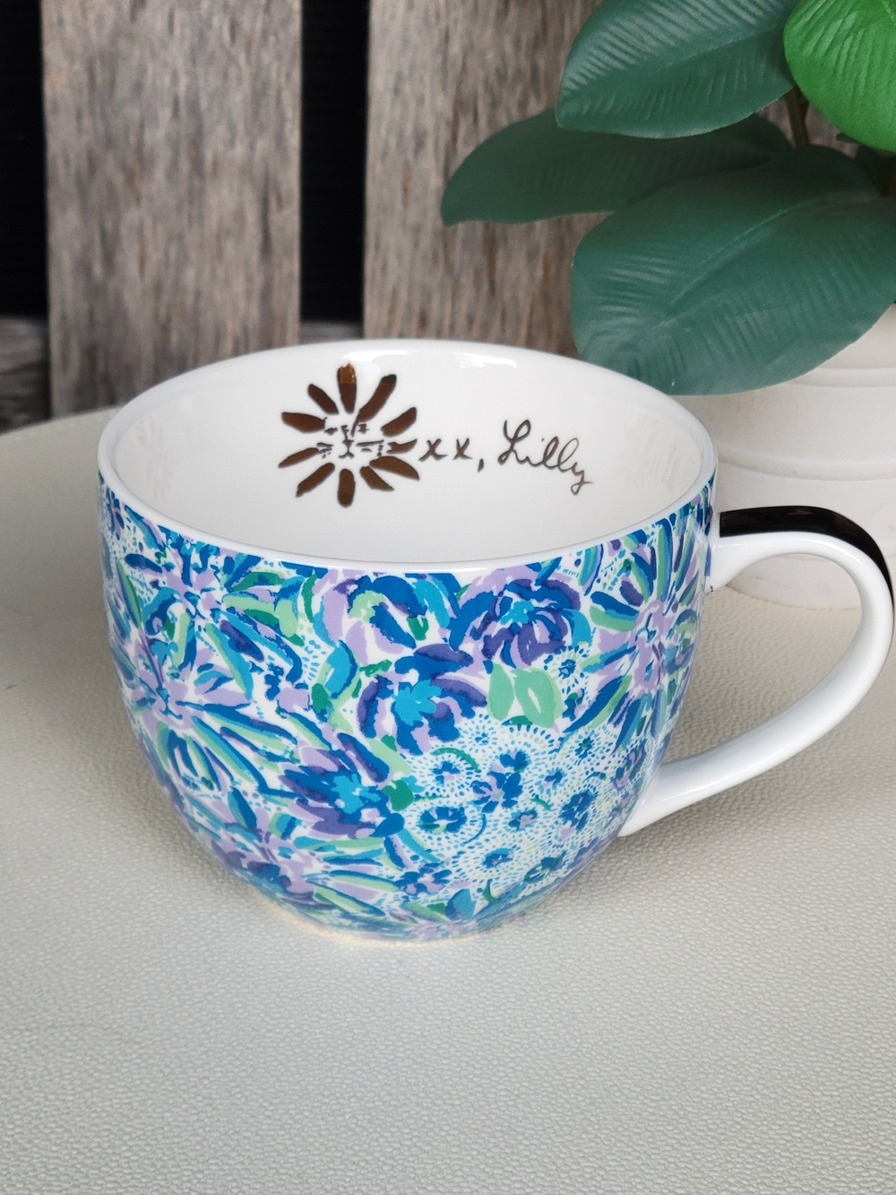 Lilly Pulitzer Blue, Green and Purple Floral Ceramic Mug